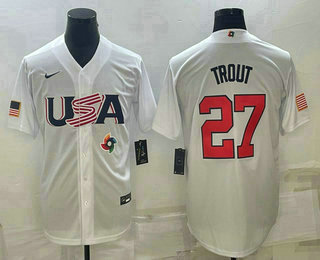 Men's USA Baseball #27 Mike Trout 2023 White World Baseball Classic Replica Stitched Jersey,We sell and wholesale Men's USA Baseball #27 Mike Trout 2023 White World Baseball Classic Replica Stitched Jersey on line form chian!